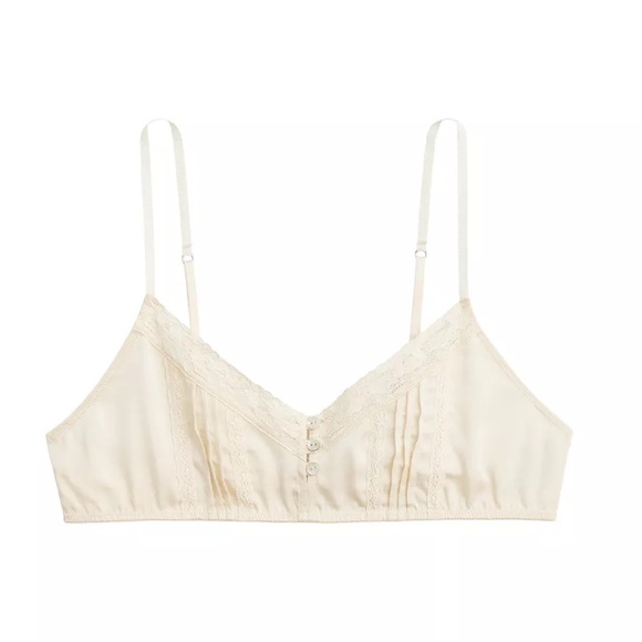 Zara Other - Zara Cream Lace-Trim Bralette with Pintuck & Button Detail